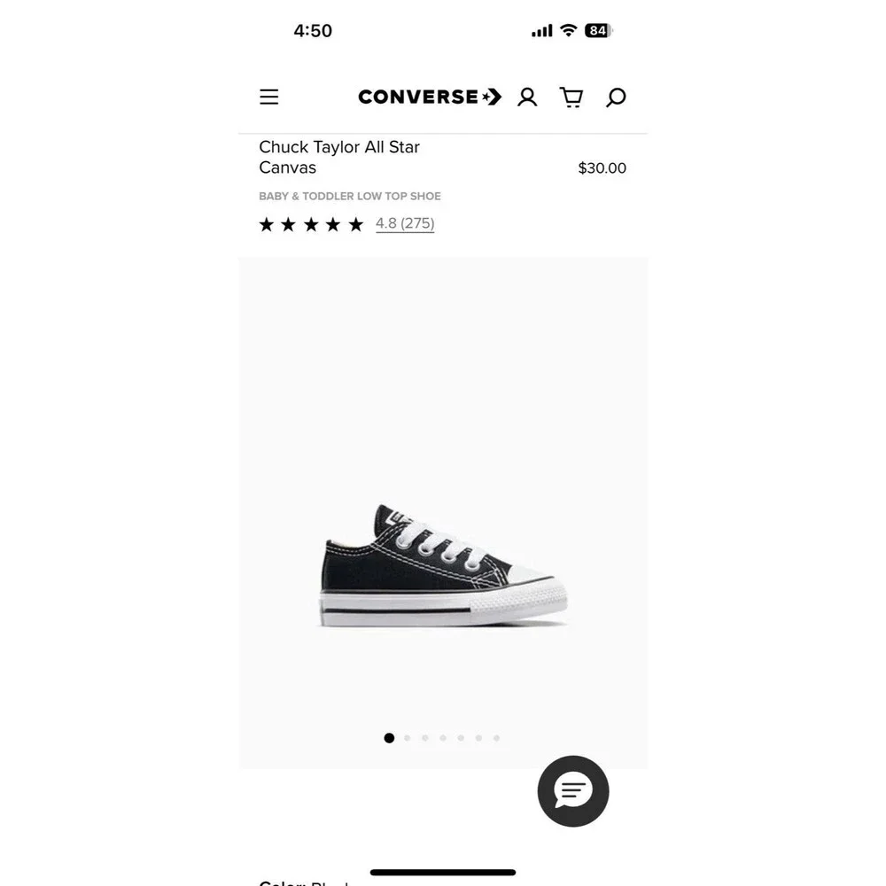 New Converse Infant Child Black Low Top Chucks Size 6 Retail $30